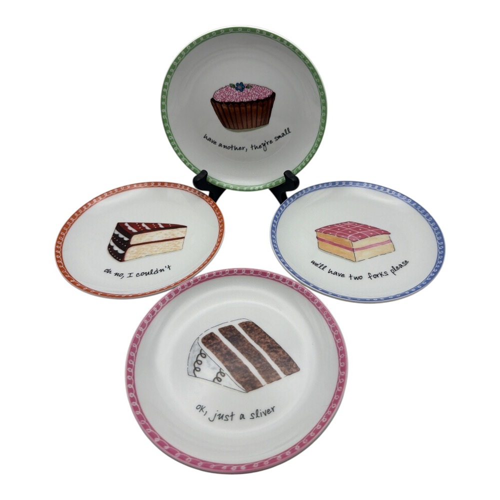 Boston Warehouse Set of 4 Novelty Ceramic Dessert Plates Round Multicolor 6.5"D